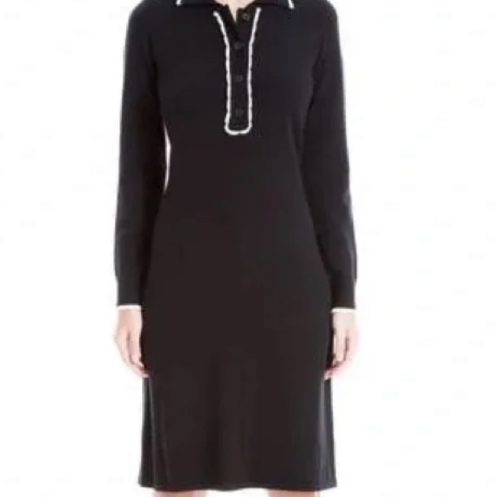 MAX STUDIO-Black sweater Long-Sleeve Dress with white piping.       size Small